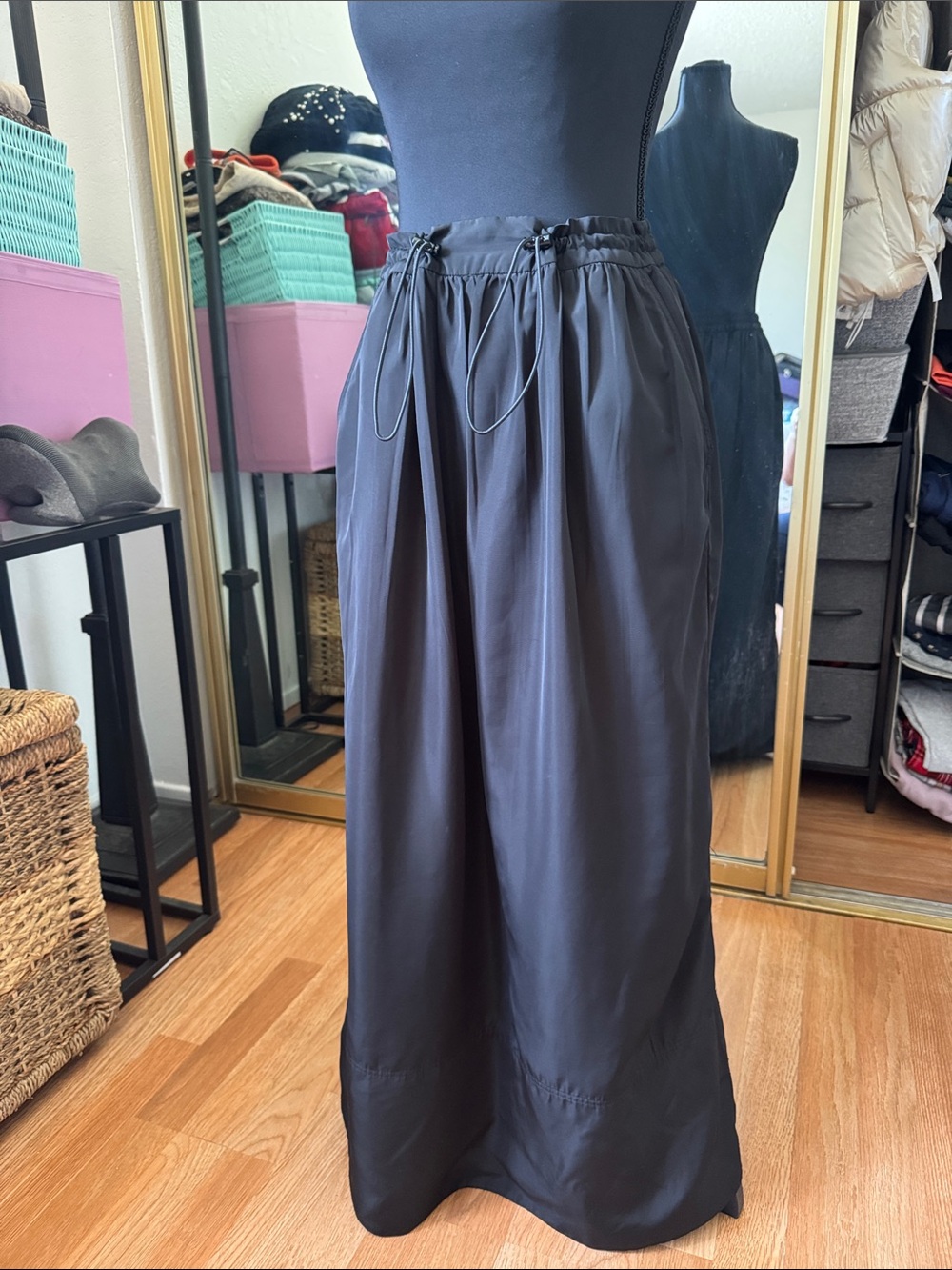 Unlisted Black Maxi Skirt with Drawstring Waist, size S-M